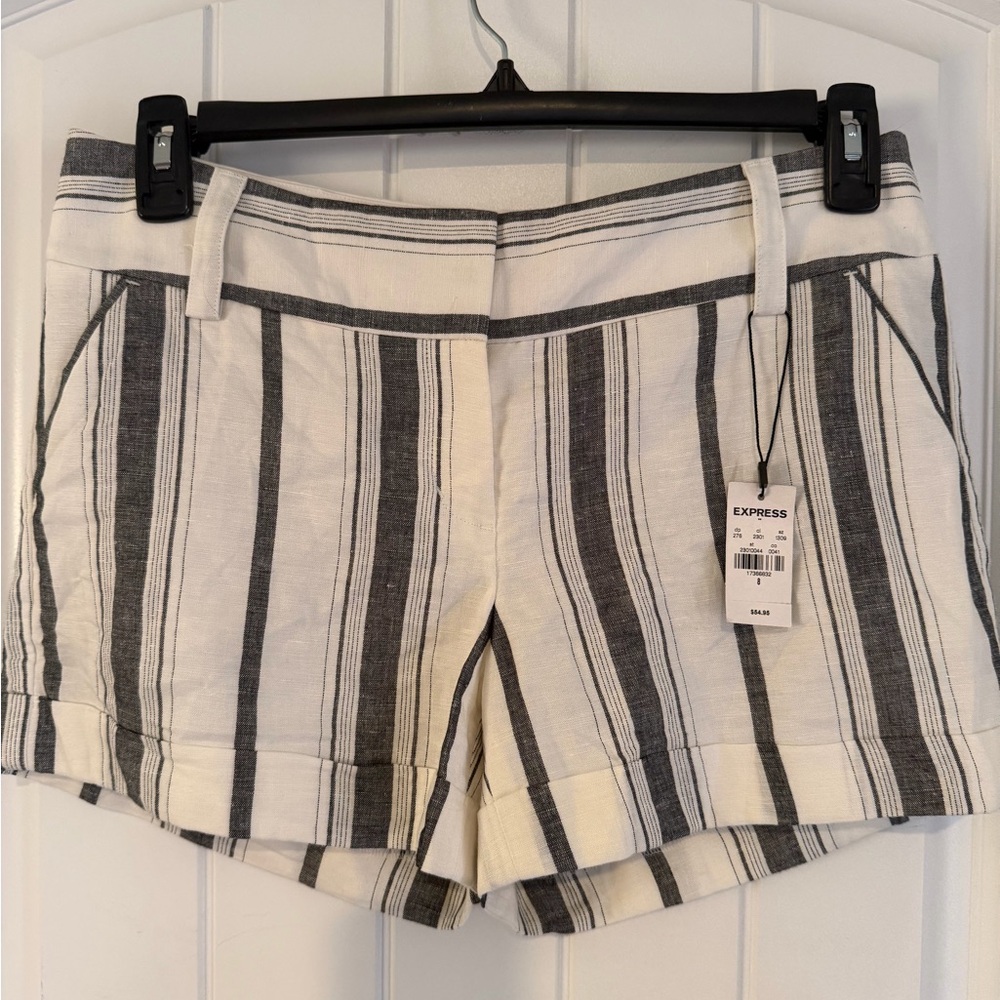 Express Women's Gray and White Striped Bermudas